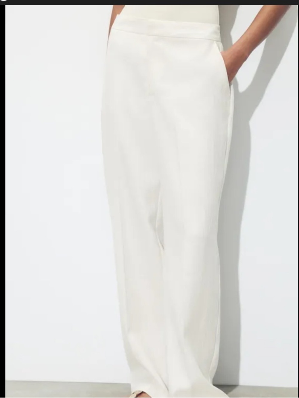 Zara Ecru Straight-Leg Wide Pants